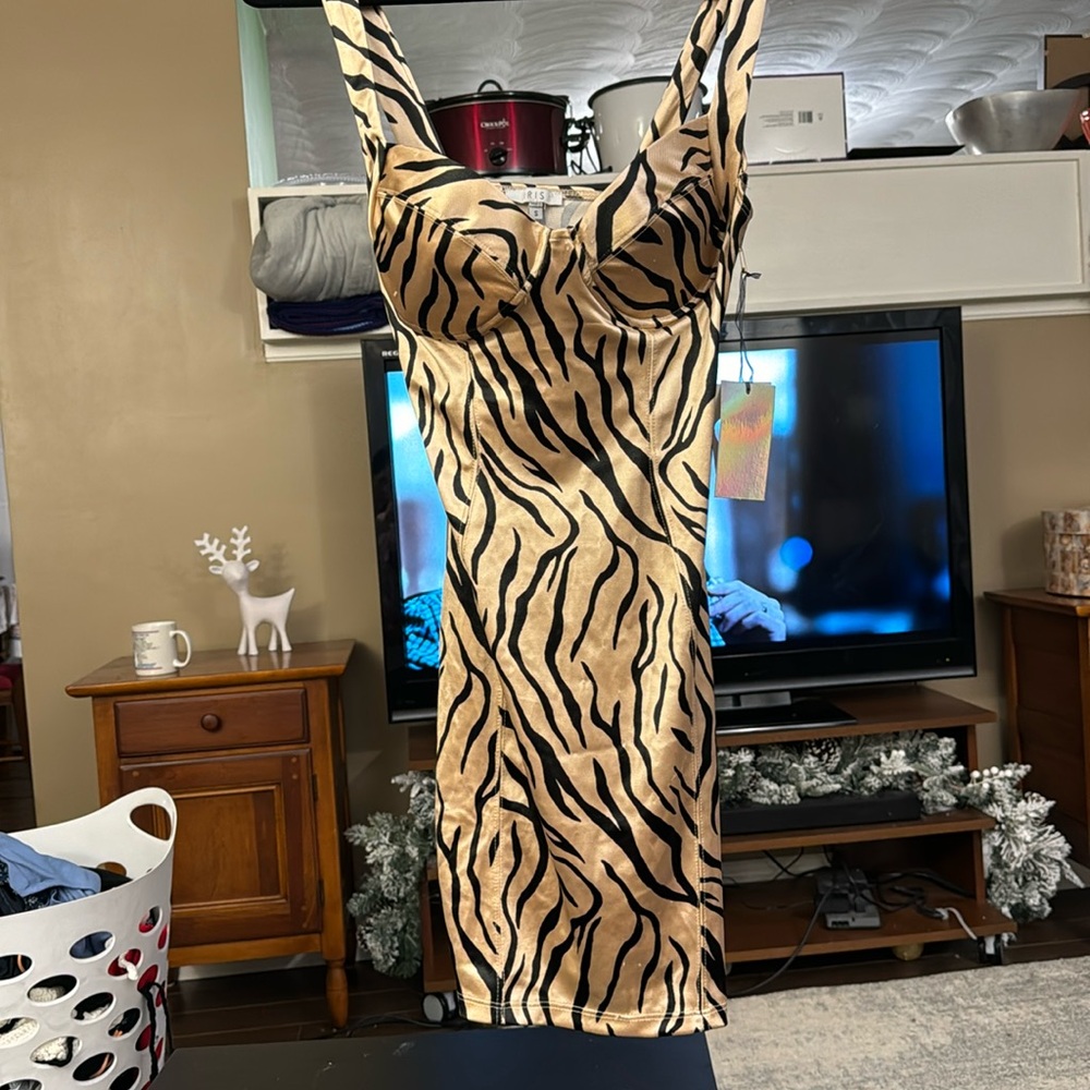 Bodycon party dress Satin tiger print silk small